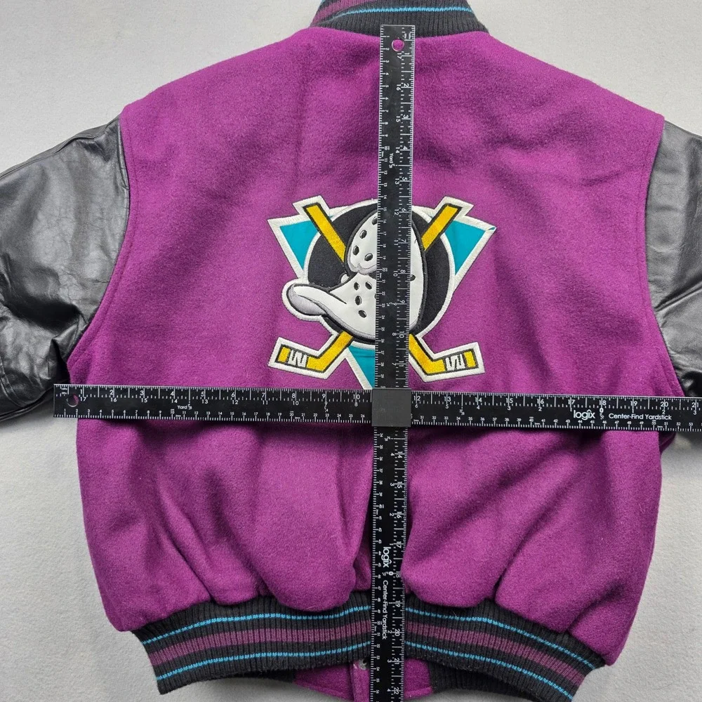 Vintage Mighty Ducks NHL Varsity Jacket Purple Black‎ Kids Size 14 Identity Inc